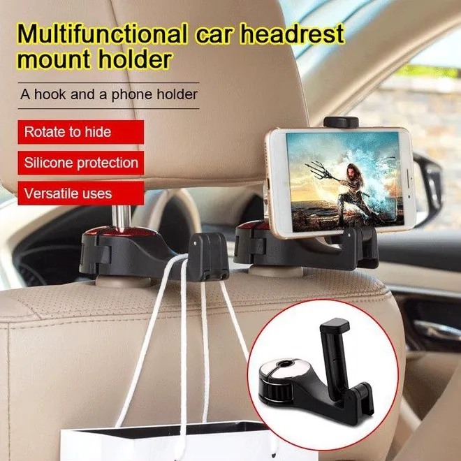 Multi-function Mobile Phone Holder Car Hook Headrest Hook Lock Bracket