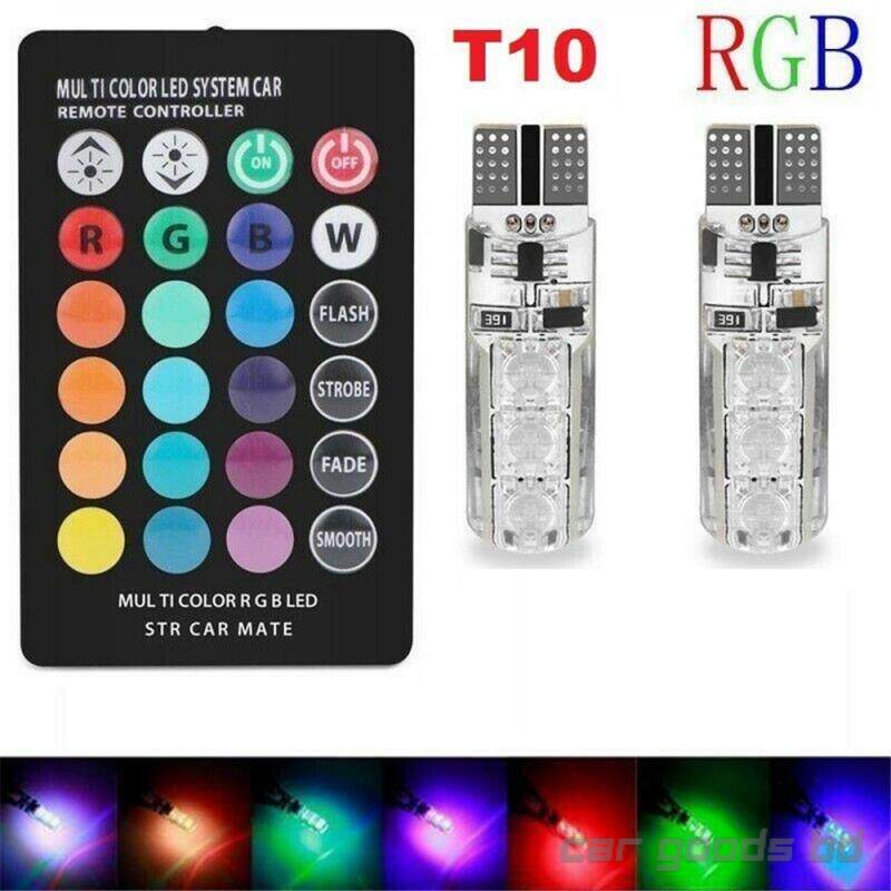 2PCS LED RGB T10 6SMD Remote Control Color LED Bulb Parking Light Car Light Car Decoration Lights Car Accessories