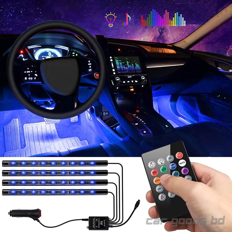Car Interior Lights 4pcs 36 LED Car Floor Atmosphere Glow Neon lights Multi-Color Music Car LED Strip Lights