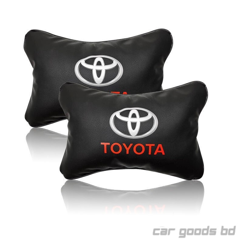 2PCS Car Pillow Leather Cotton Breathable Headrest Neck Rest Mat For Toyota Logo